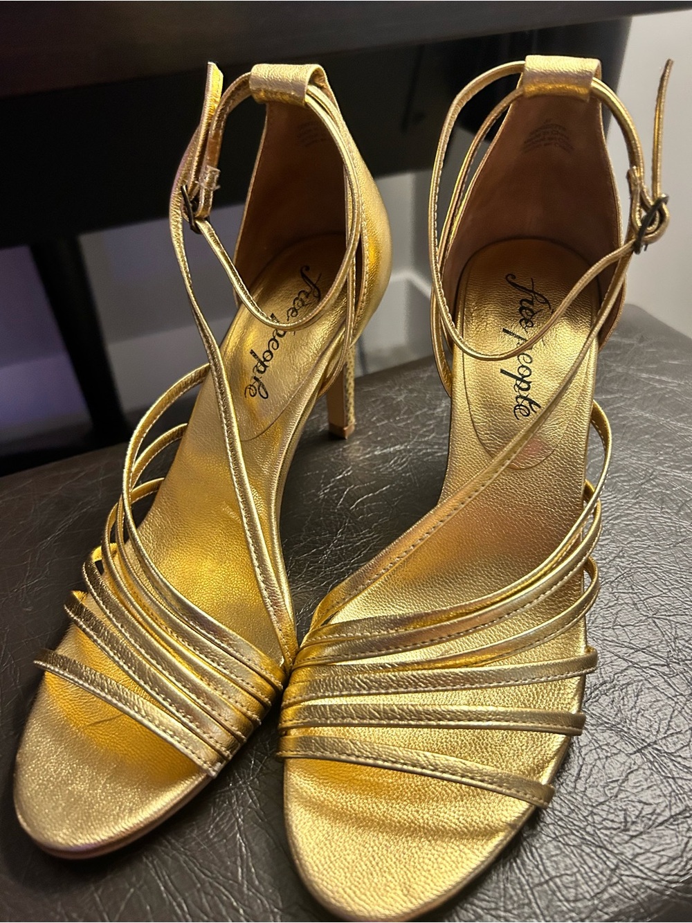 *Free People* Gold Strappy Women’s Sandals - Elegant Metallic Heels